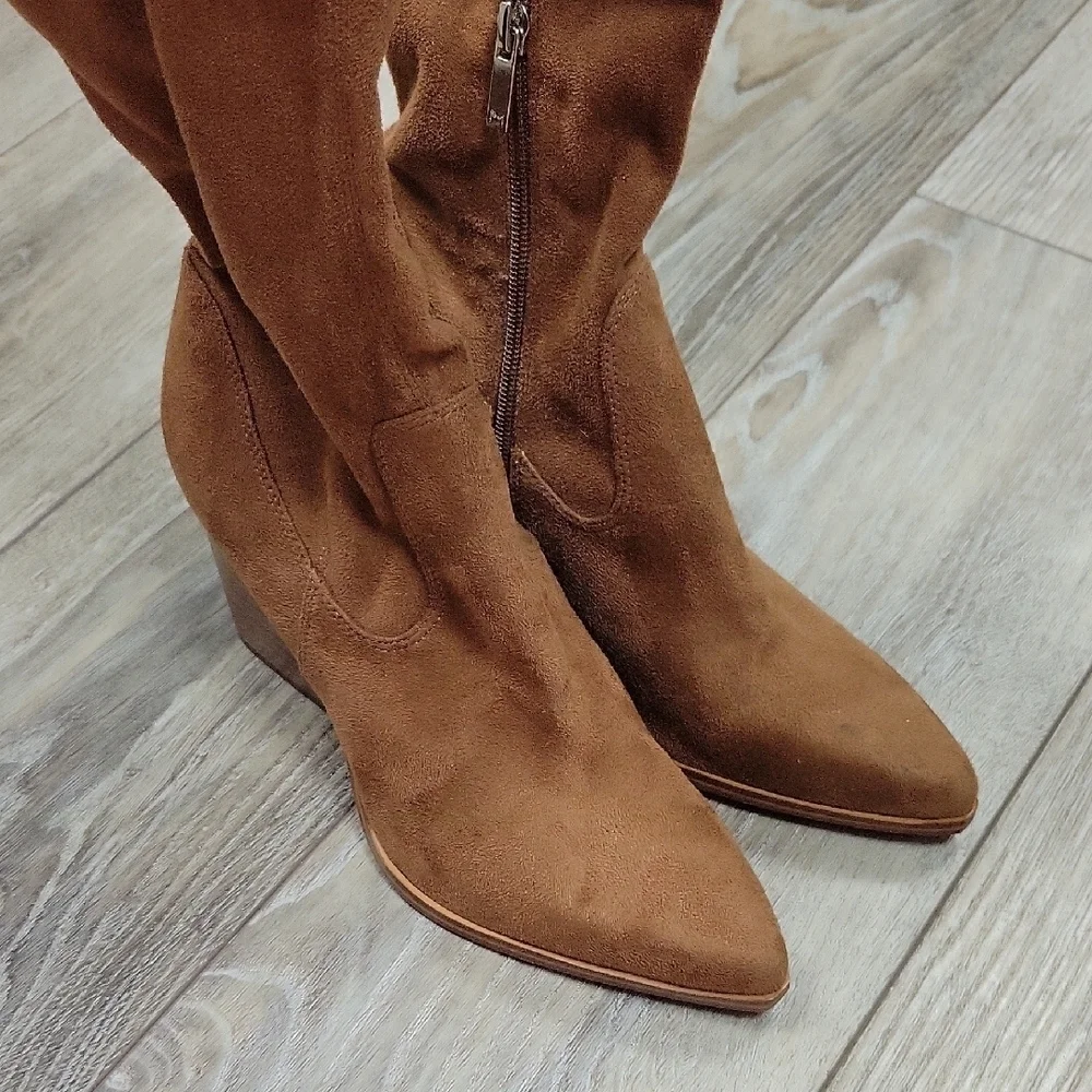 Marc Fisher Brown Over-the-Knee Boots with Block Heel